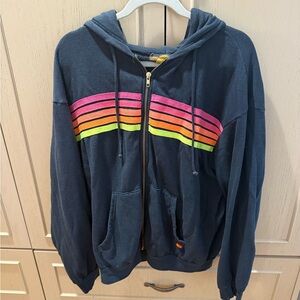 Aviator Nation Navy Hoodie with Rainbow Stripes